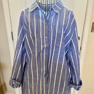 Casual baby blue & white pinstripe button-up